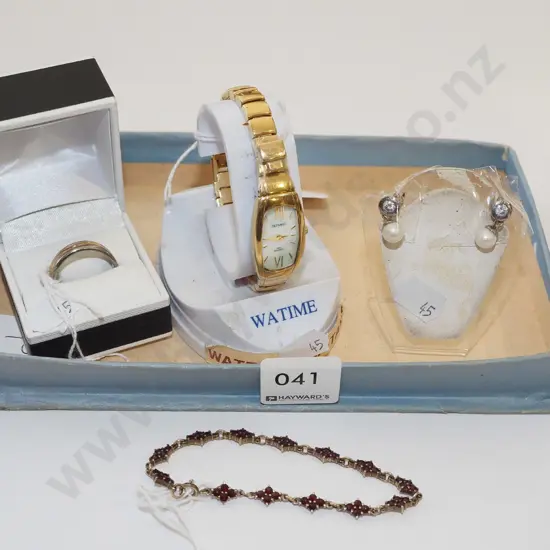 box; wristwatch, gents ring, earrings, bracelet
