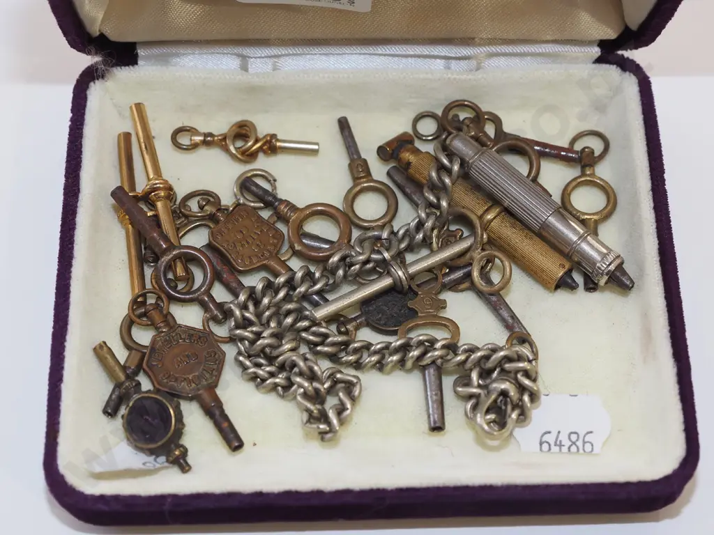 jewellery box of fob watch keys, chain etc Image 1++