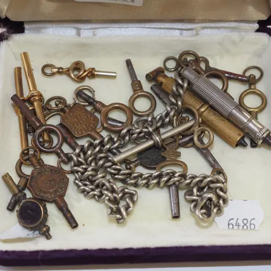 jewellery box of fob watch keys, chain etc