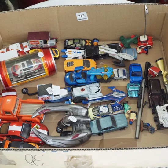 box of toy vehicles