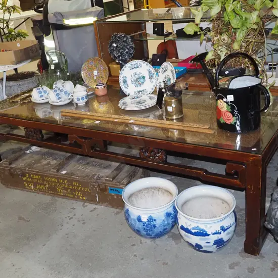 traditional Chinese bed with glass top - large coffee table H510 W1810 D690