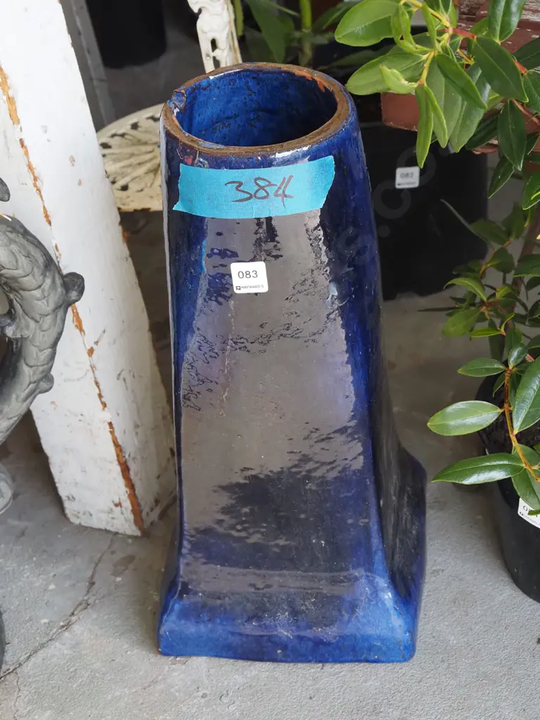 unusual blue glazed terracotta umbrella stand H480 Image 1++