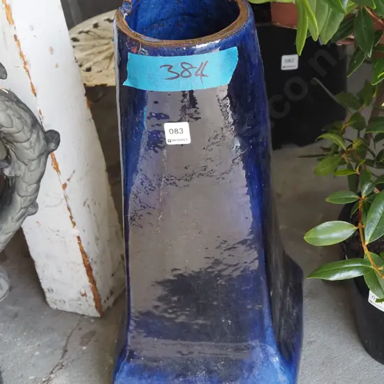 unusual blue glazed terracotta umbrella stand H480
