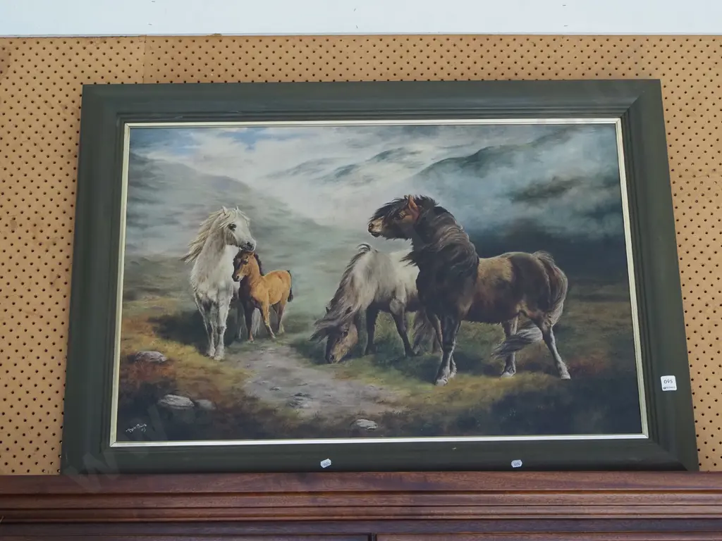 Mary Buick 1916 - framed oil on canvas - ponies H750 W1070 Image 1++