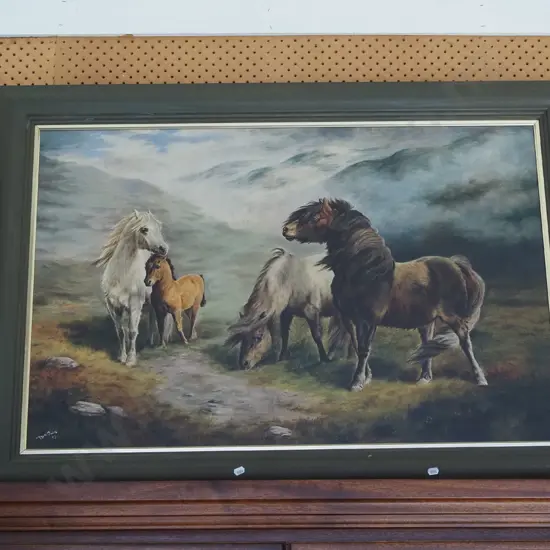 Mary Buick 1916 - framed oil on canvas - ponies H750 W1070