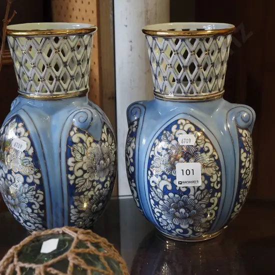 pair of hand painted Taiwanese vases H240