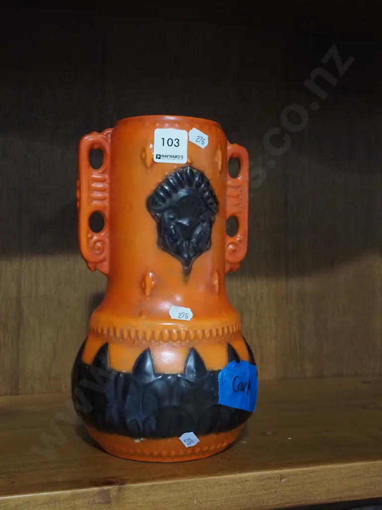 mid century German pottery vase - crack in handle H260 Image 1++