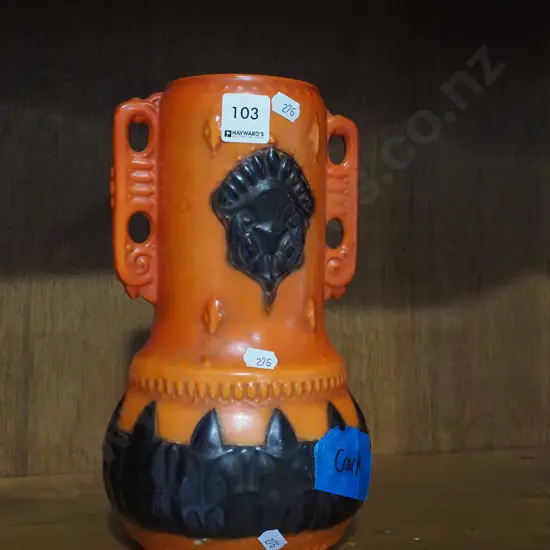 mid century German pottery vase - crack in handle H260