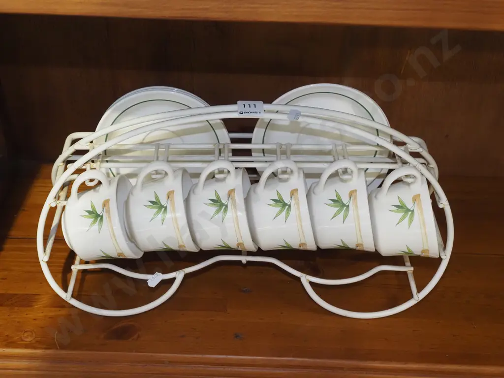 Crown Lynn bamboo cups, saucers, rack Image 1++