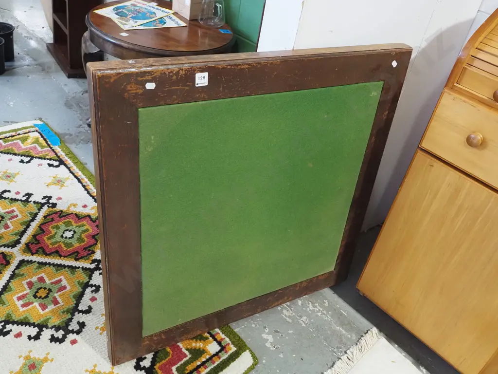 wood and green felt card table Image 1++