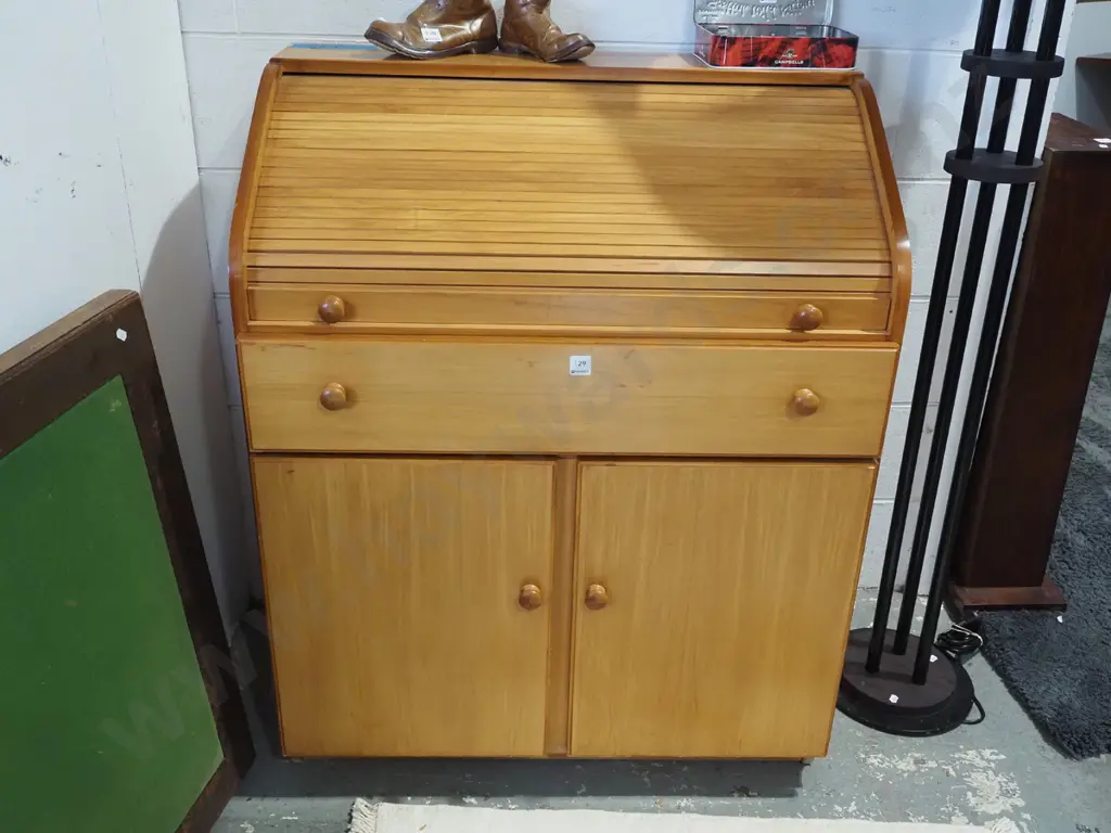 rimu and mdf roll top 2 door 1 drawer desk H1000 W8000 D480 Image 1++
