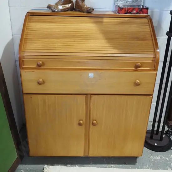 rimu and mdf roll top 2 door 1 drawer desk H1000 W8000 D480