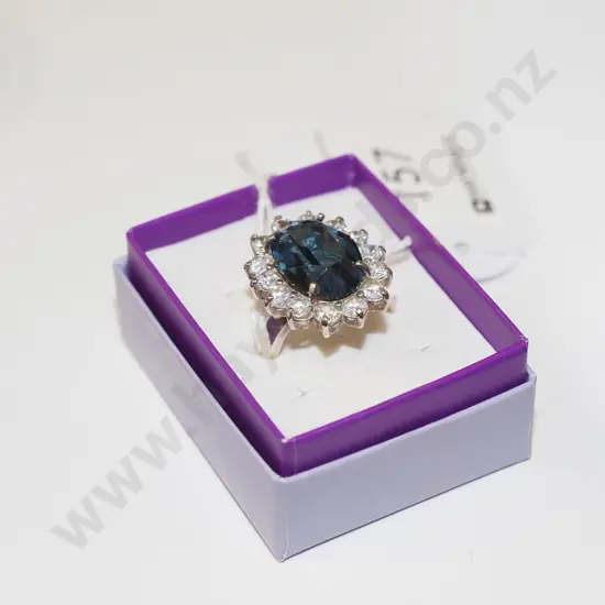 large silver blue stone ring