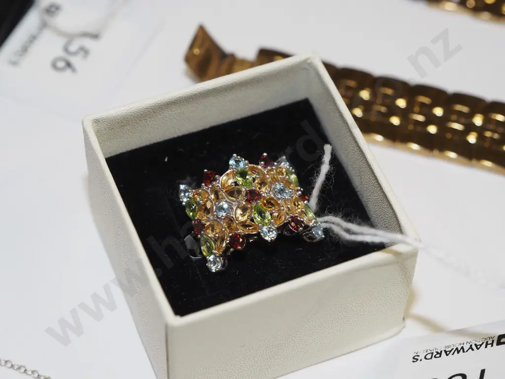 sterling silver peridot,  citrine, garnet & topaz ring Image 1++