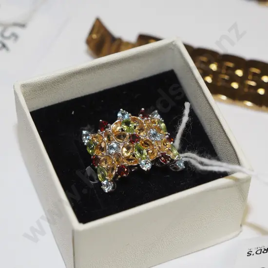 sterling silver peridot,  citrine, garnet & topaz ring