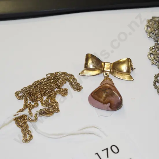Emma Page plated chain & pink stone brooch