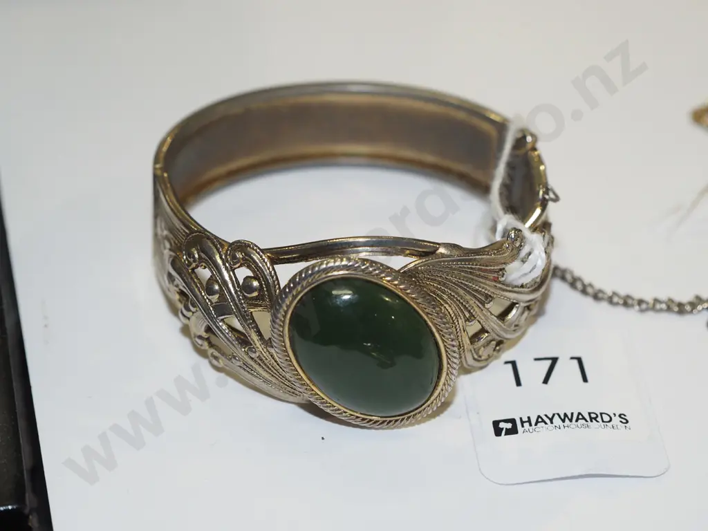 silver & green stone bangle Image 1++