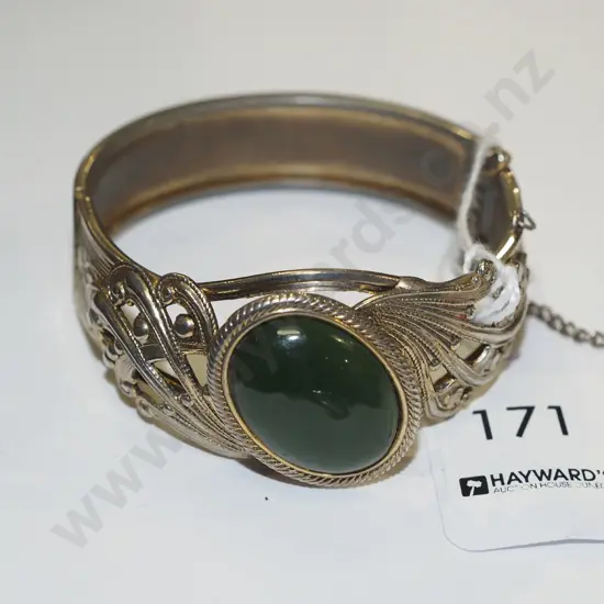 silver & green stone bangle