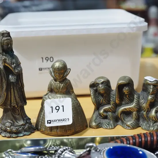 brass ware; monkeys, bell, figurine
