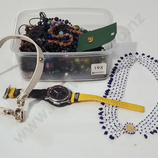 tub of costume jewellery and watches