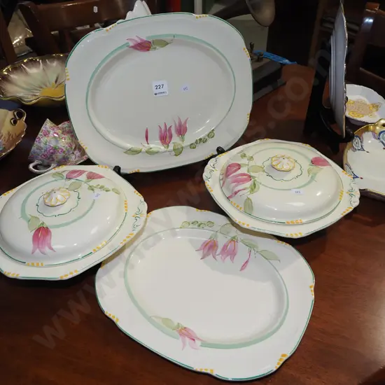 hand painted Woods Ivory ware ashets, 2x veges