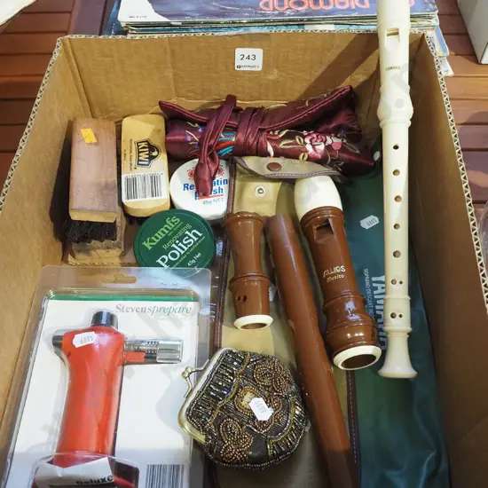 box; recorders, mini chefs torch etc