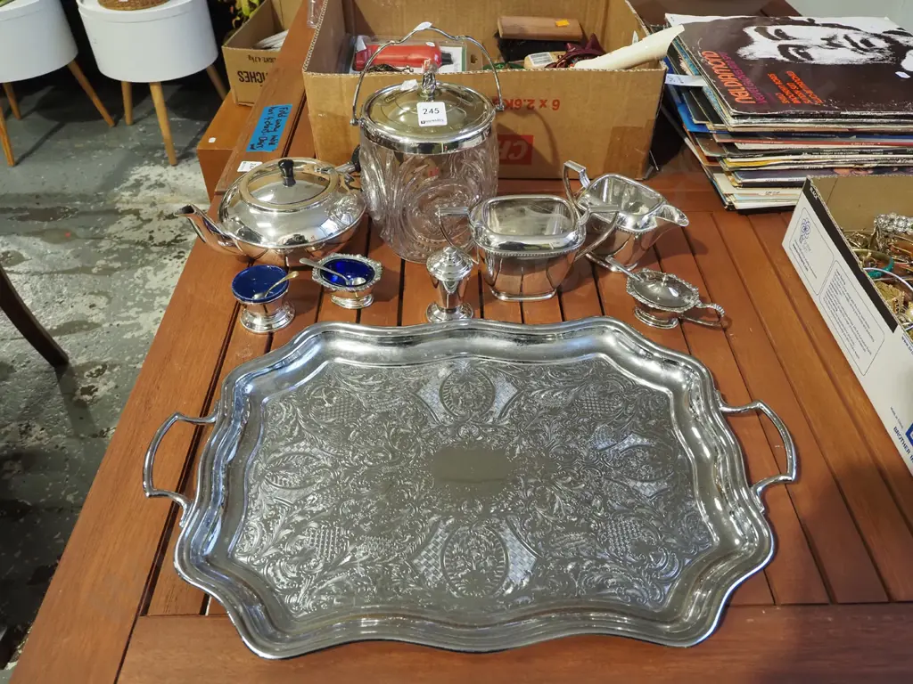 plated ware tray, ice bucket, teapot, open salts etc Image 1++