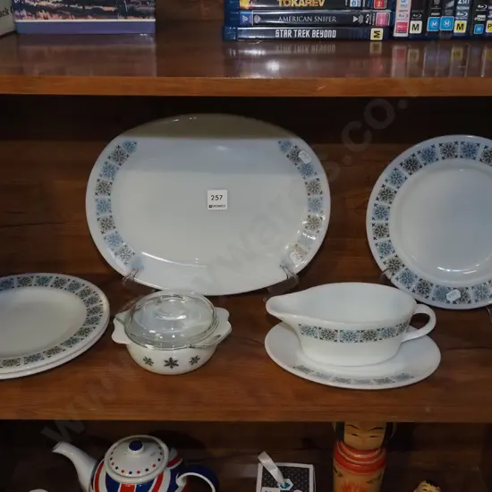 retro pyrex plates, gravy boat etc