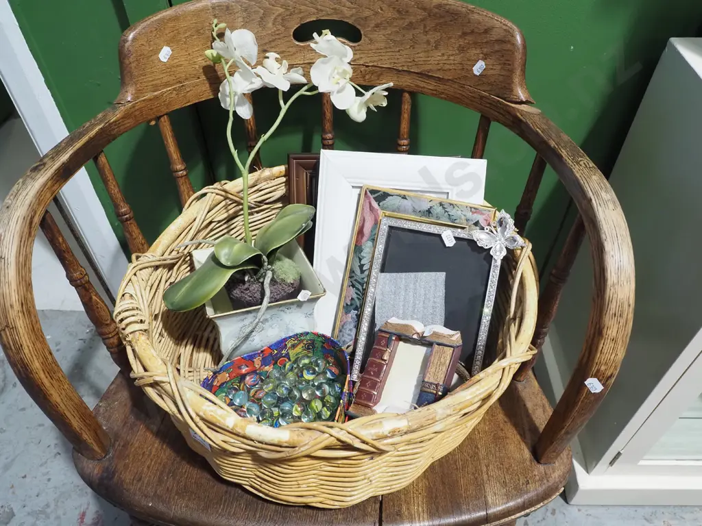 cane basket, faux orchids, marbles etc Image 1++