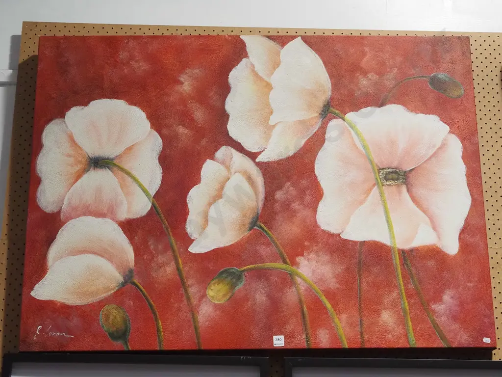 large oil on boxed canvas - poppies Image 1++