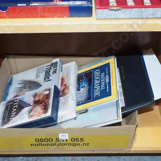 box; Titanic DVDs, books etc