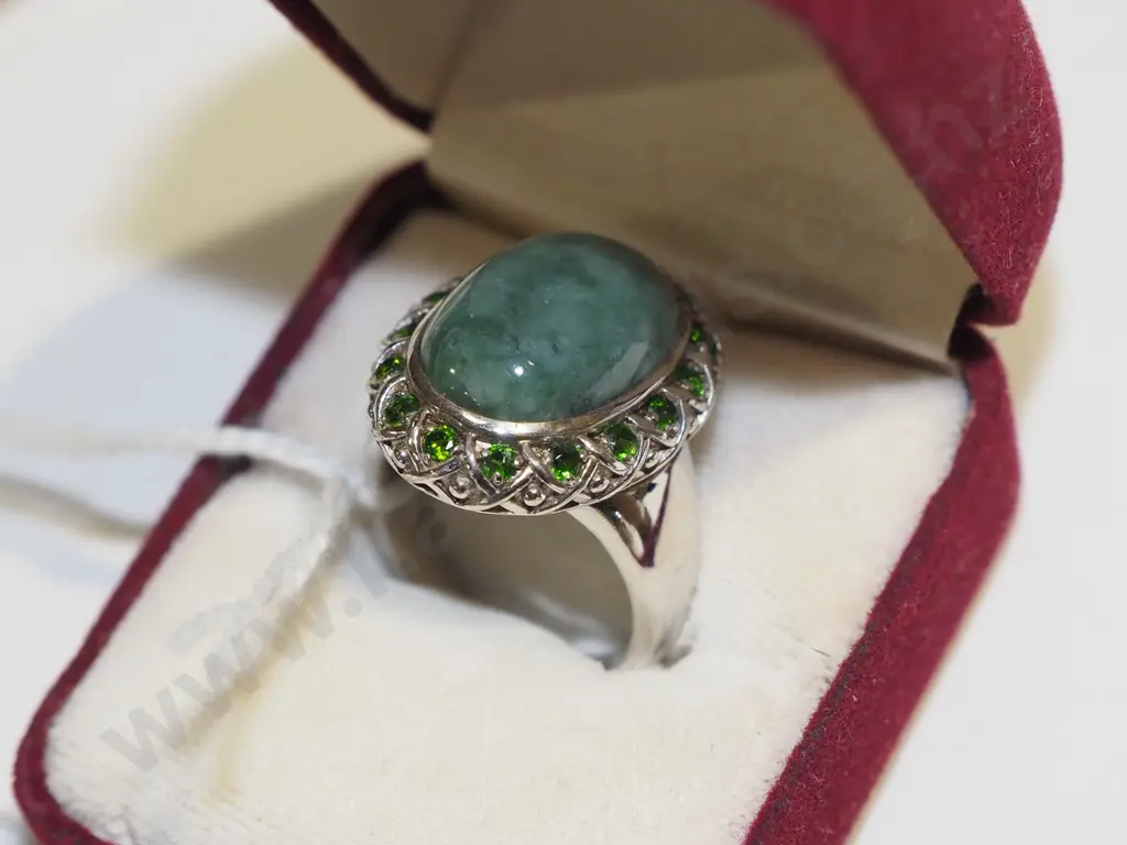 large  jade & green tourmaline sterling silver ring Image 1++
