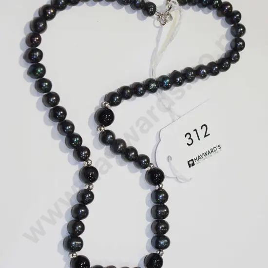 black cultured Chinese pearl necklace w/sterling silver clasp
