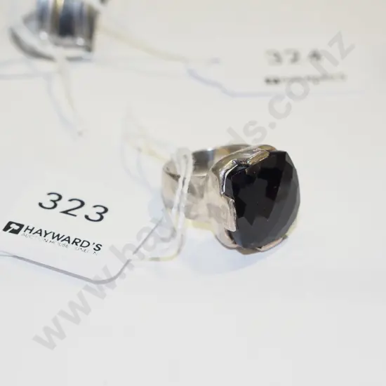 large faceted onyx sterling silver ring
