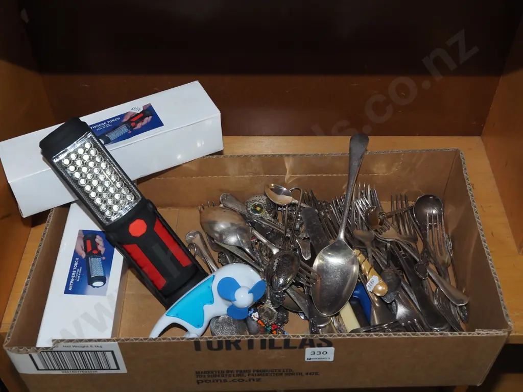 box; hand held torchs, fan, cutlery Image 1++