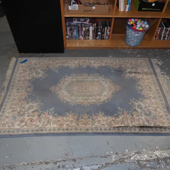 acrylic woven floor mat - blues, cream, pink - some marks and staining L1760 W1070