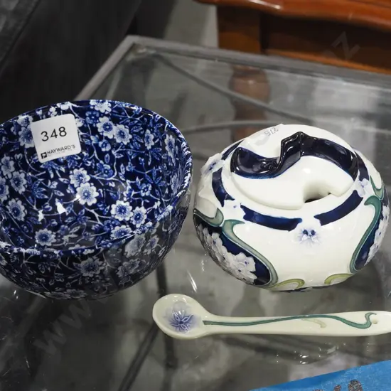 small Burleigh calico bowl, Tupton ware lidded pot with spoon