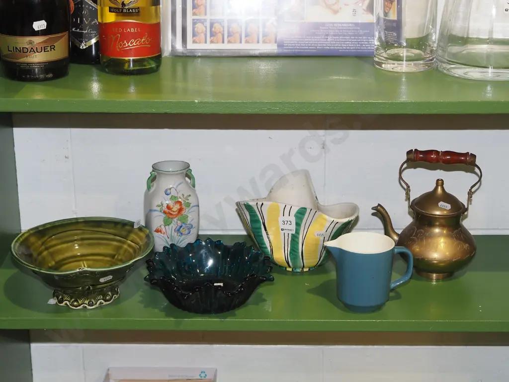 shelf; bowl, copper teapot, jug etc Image 1++