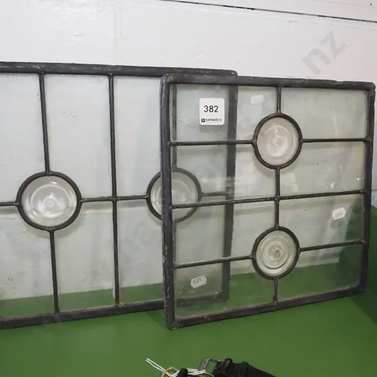 2x small leadlight glass panes - square H250 W250 -  1 pane has cracks
