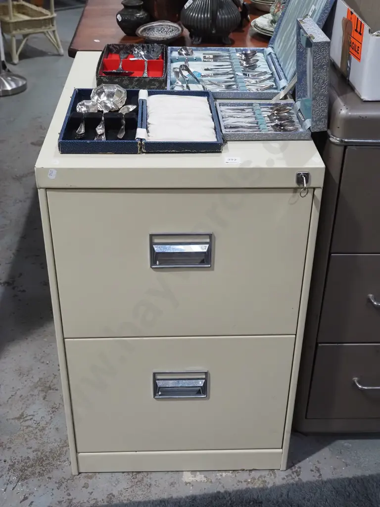 cream 2 drawer filing cabinet - key in office Image 1++