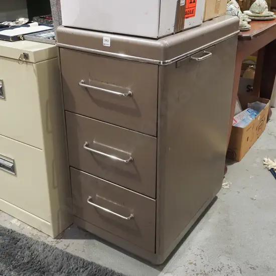 deco 3 drawer filing cabinet with chrome handles and pull out side tray