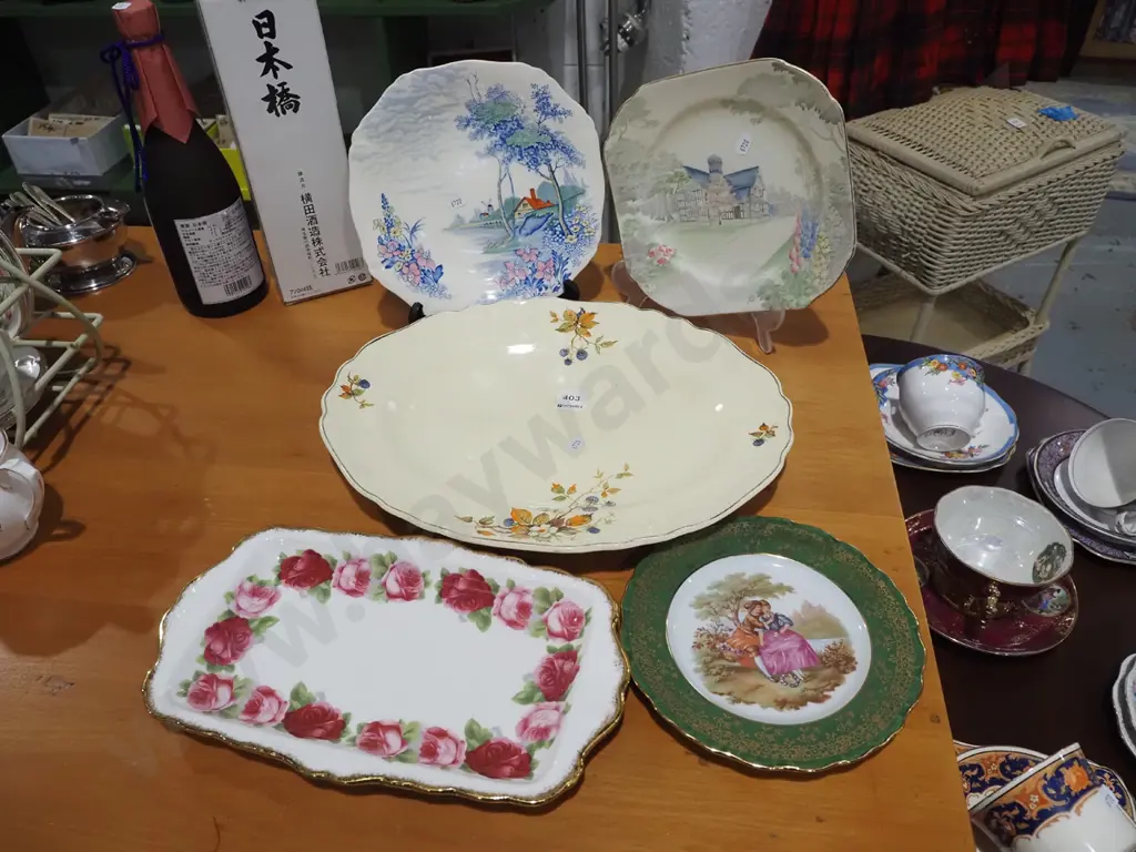 large Meakin blackberry ashet, Old English rose tray, Limoges plate, 2 other plates Image 1++