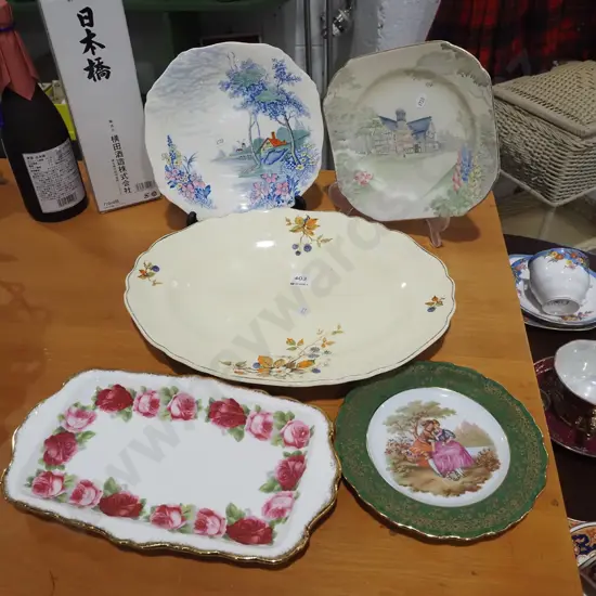 large Meakin blackberry ashet, Old English rose tray, Limoges plate, 2 other plates