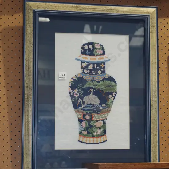 framed needlework - Asian vase