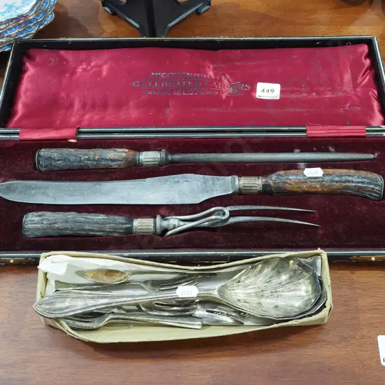 Sheffield English carving set, plated cutlery