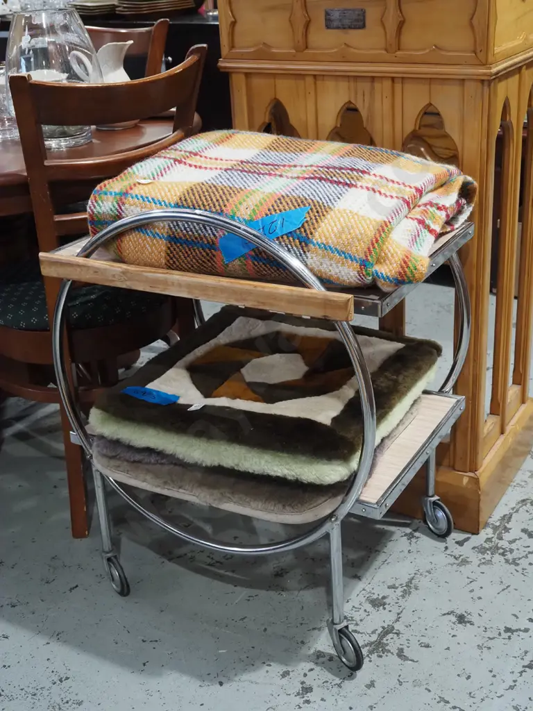 deco chrome, formica and wood tea trolley Image 1++