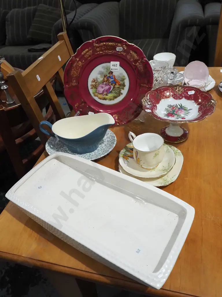 Limoges style plate, comport, Crown Lynn gravy boat etc Image 1++