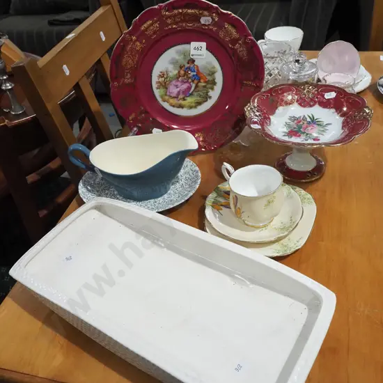 Limoges style plate, comport, Crown Lynn gravy boat etc