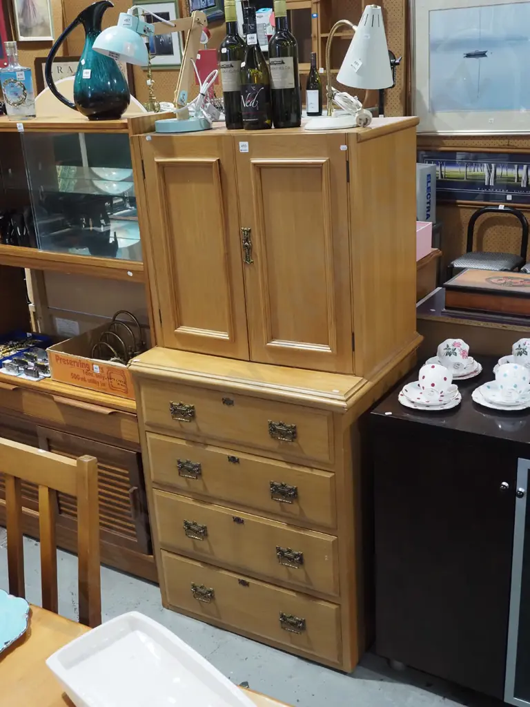 2 door cupboard on top of 4 drawer kauri Victorian chest H1490 W710 D54 Image 1++