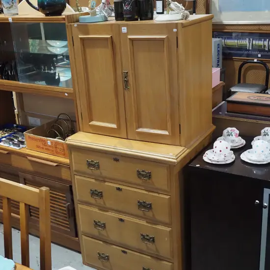 2 door cupboard on top of 4 drawer kauri Victorian chest H1490 W710 D54